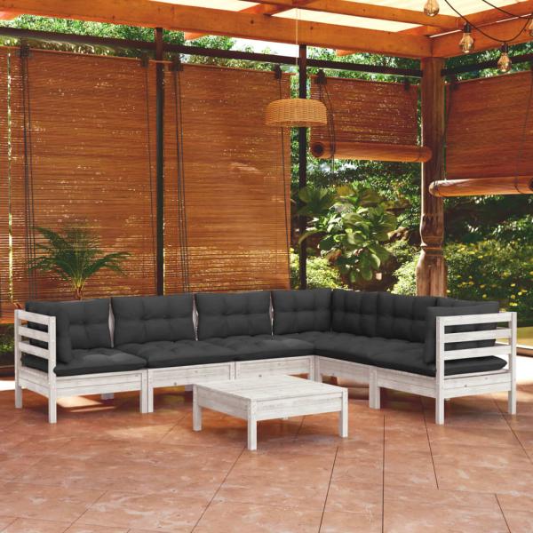 ARDEBO.de - 7-tlg. Garten-Lounge-Set mit Kissen Weiß Kiefer Massivholz