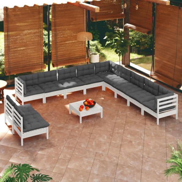 ARDEBO.de - 12-tlg. Garten-Lounge-Set mit Kissen Weiß Massivholz Kiefer