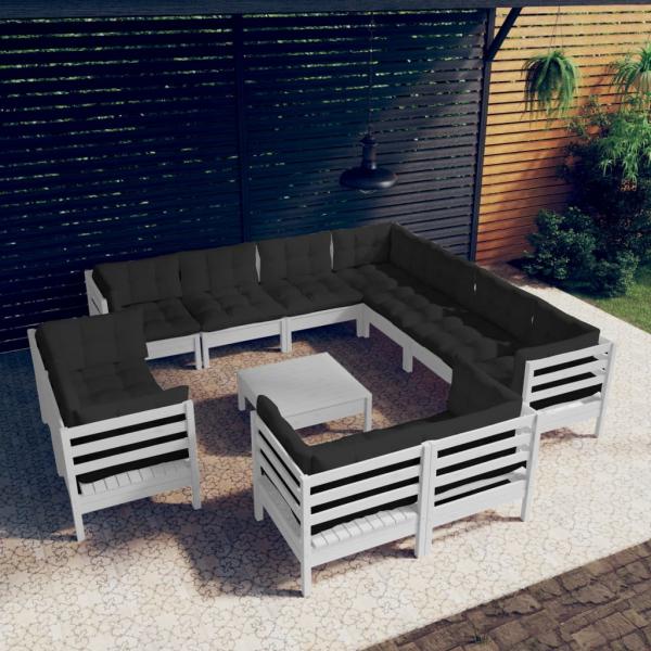 ARDEBO.de - 12-tlg. Garten-Lounge-Set mit Kissen Weiß Massivholz Kiefer