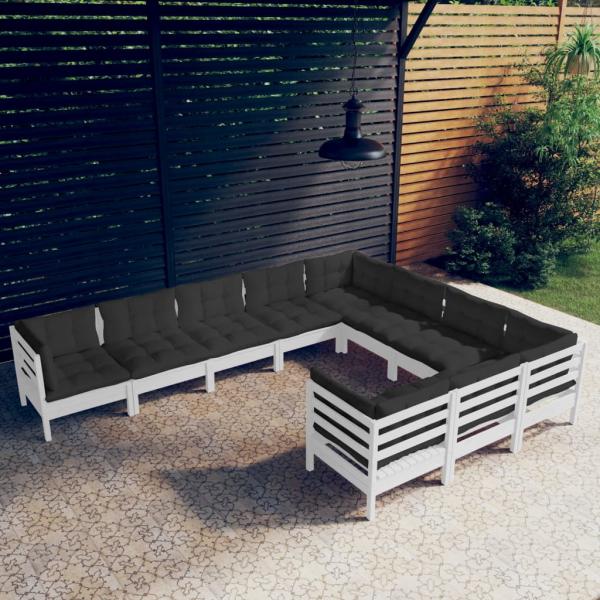 ARDEBO.de - 10-tlg. Garten-Lounge-Set mit Kissen Weiß Kiefernholz