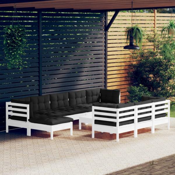 ARDEBO.de - 11-tlg. Garten-Lounge-Set mit Kissen Weiß Kiefer Massivholz