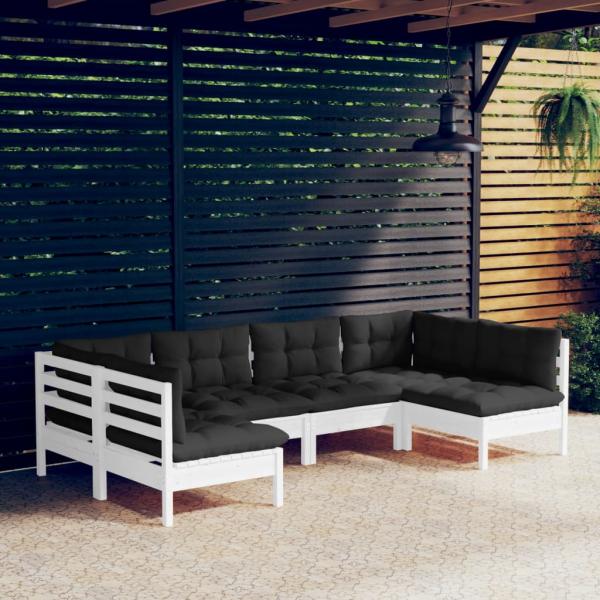 ARDEBO.de - 6-tlg. Garten-Lounge-Set mit Kissen Weiß Kiefer Massivholz