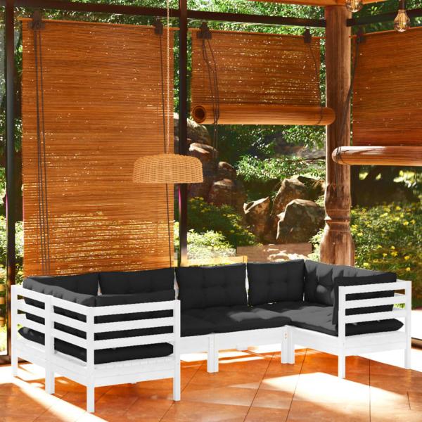 ARDEBO.de - 6-tlg. Garten-Lounge-Set mit Kissen Weiß Kiefernholz