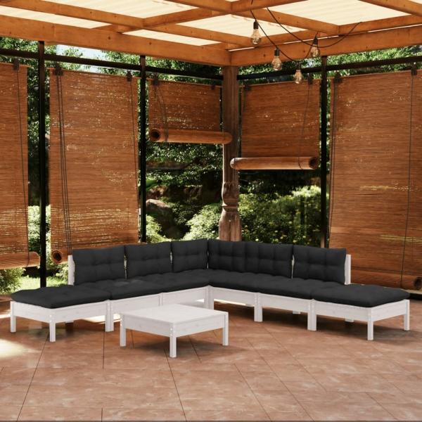 ARDEBO.de - 8-tlg. Garten-Lounge-Set mit Kissen Weiß Kiefernholz