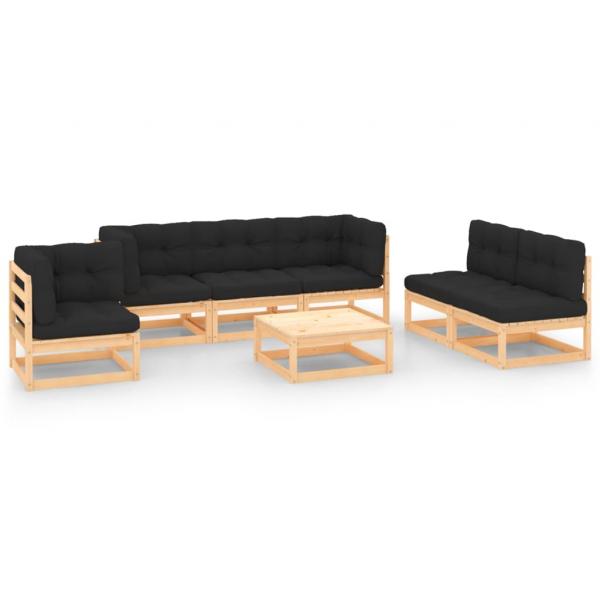 ARDEBO.de - 7-tlg. Garten-Lounge-Set mit Kissen Massivholz Kiefer