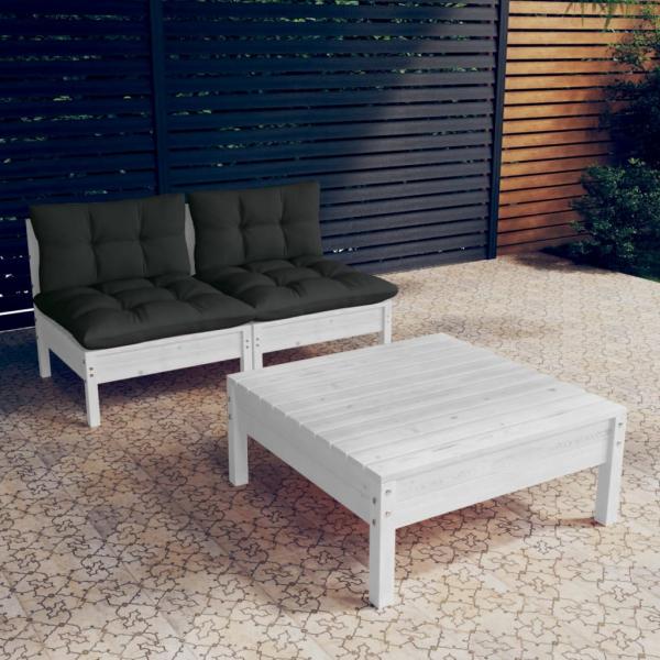 ARDEBO.de - 3-tlg. Garten-Lounge-Set mit Anthrazit Kissen Kiefernholz