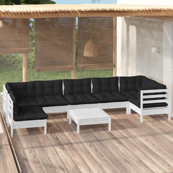 ARDEBO.de - 8-tlg. Garten-Lounge-Set mit Kissen Weiß Kiefernholz