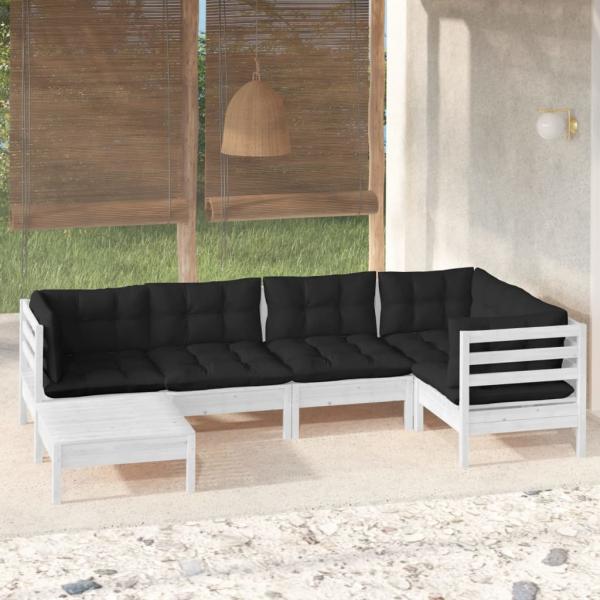 ARDEBO.de - 6-tlg. Garten-Lounge-Set mit Kissen Weiß Kiefer Massivholz