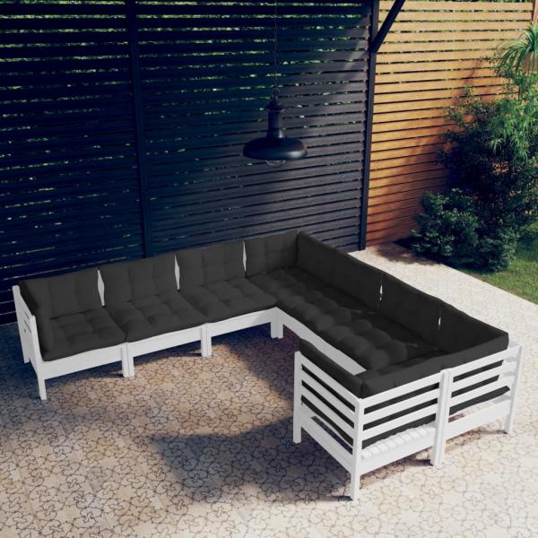 ARDEBO.de - 8-tlg. Garten-Lounge-Set mit Kissen Weiß Massivholz Kiefer 