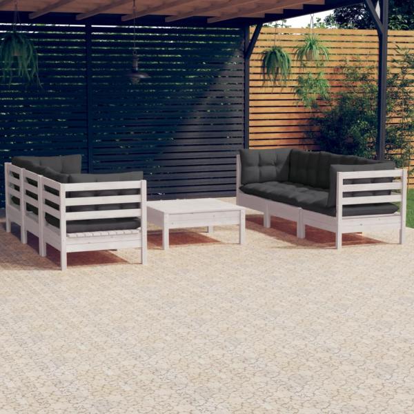 ARDEBO.de - 7-tlg. Garten-Lounge-Set mit Anthrazit Kissen Kiefernholz