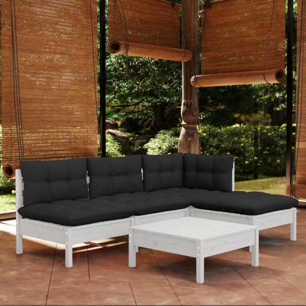 ARDEBO.de - 5-tlg. Garten-Lounge-Set mit Kissen Weiß Kiefernholz