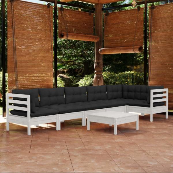 ARDEBO.de - 7-tlg. Garten-Lounge-Set mit Kissen Weiß Kiefernholz