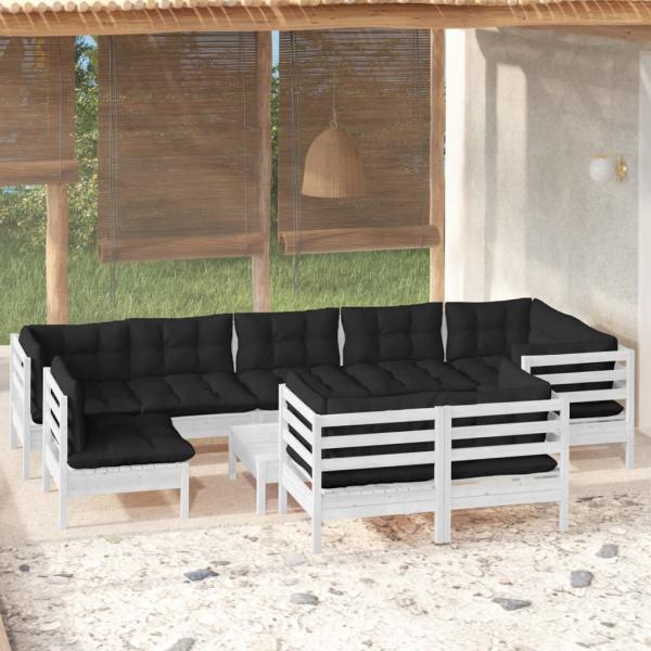 ARDEBO.de - 10-tlg. Garten-Lounge-Set mit Kissen Weiß Kiefer Massivholz