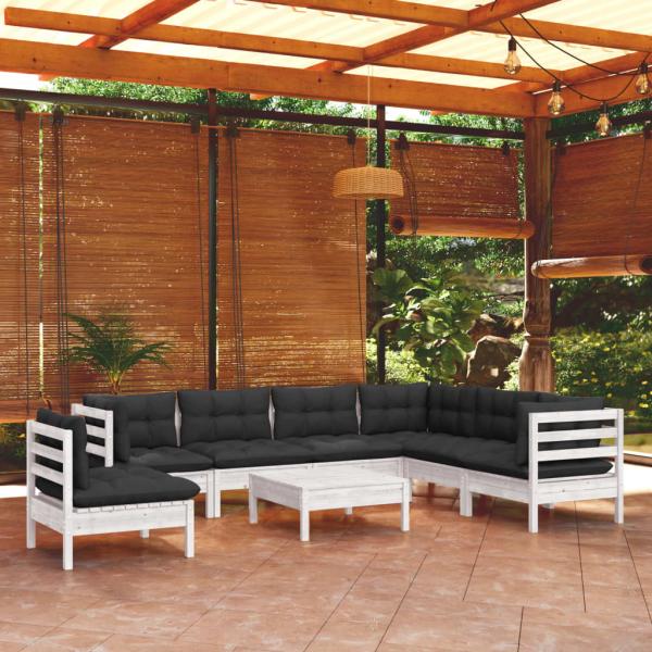 ARDEBO.de - 8-tlg. Garten-Lounge-Set mit Kissen Weiß Kiefer Massivholz