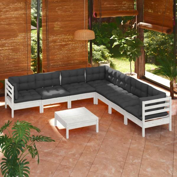 ARDEBO.de - 8-tlg. Garten-Lounge-Set mit Kissen Weiß Kiefer Massivholz