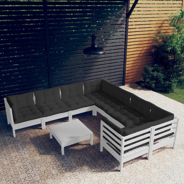 ARDEBO.de - 9-tlg. Garten-Lounge-Set mit Kissen Weiß Kiefernholz