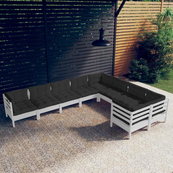 ARDEBO.de - 9-tlg. Garten-Lounge-Set mit Kissen Weiß Kiefernholz