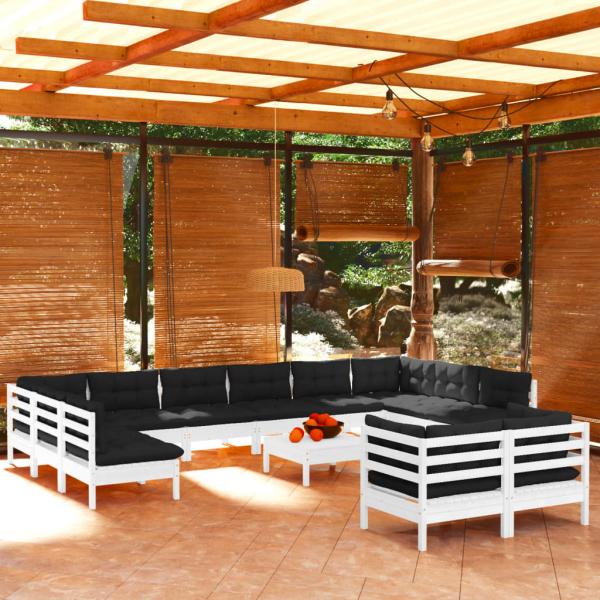 ARDEBO.de - 13-tlg. Garten-Lounge-Set mit Kissen Weiß Kiefernholz