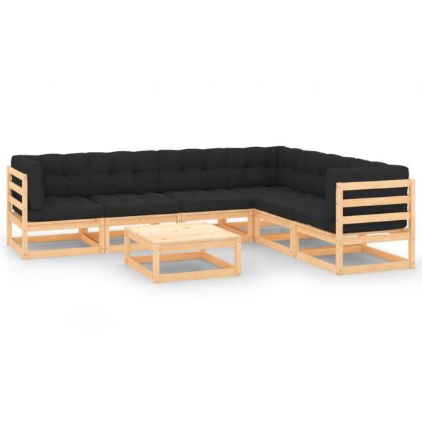 ARDEBO.de - 7-tlg. Garten-Lounge-Set mit Kissen Massivholz Kiefer