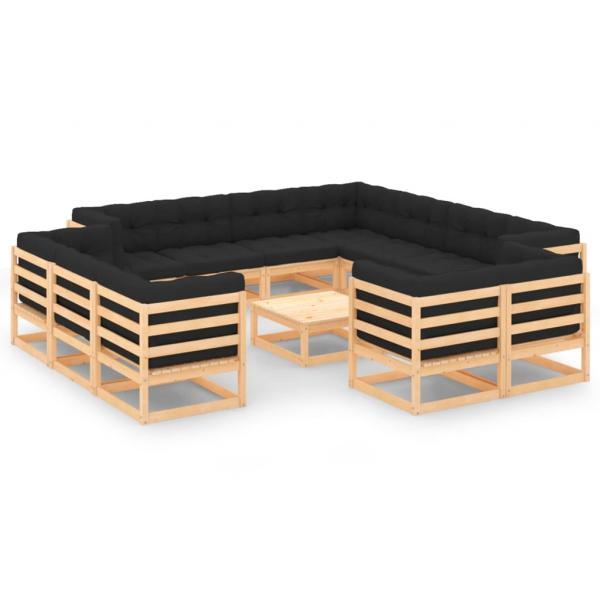 ARDEBO.de - 13-tlg. Garten-Lounge-Set mit Kissen Massivholz Kiefer