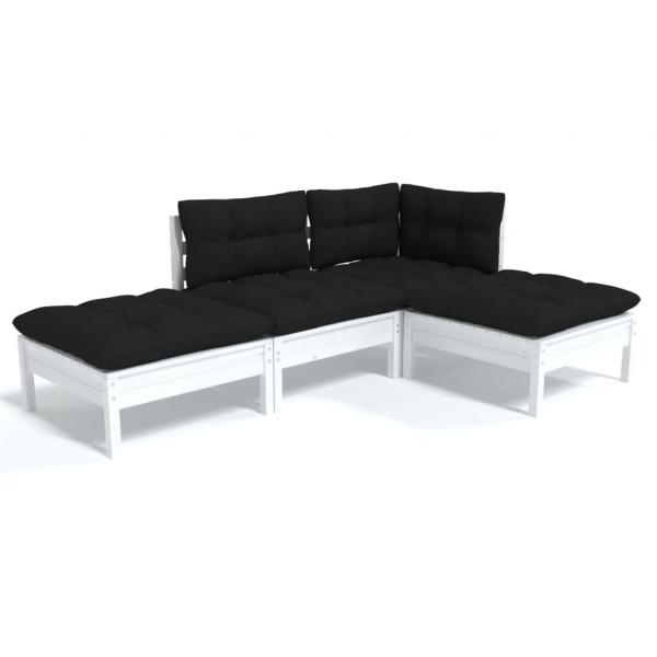 4-tlg. Garten-Lounge-Set mit Kissen Kiefer Massivholz