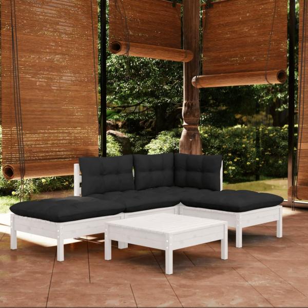 ARDEBO.de - 5-tlg. Garten-Lounge-Set mit Kissen Weiß Kiefernholz