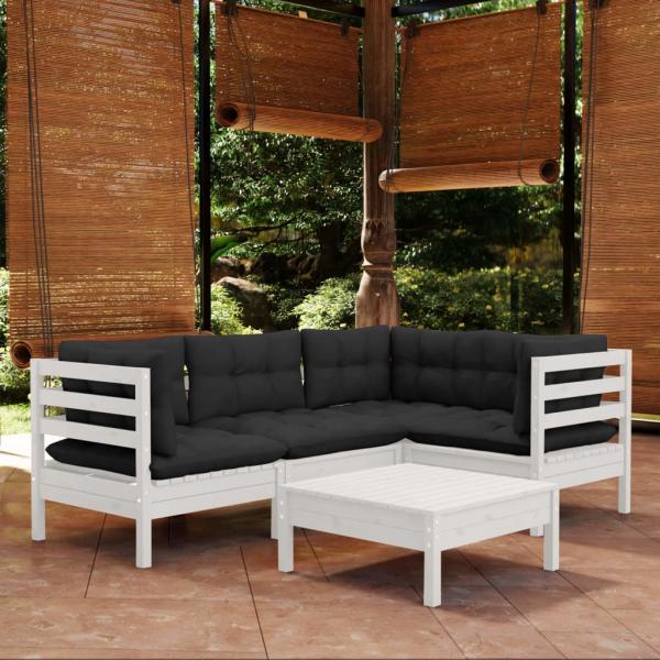 ARDEBO.de - 5-tlg. Garten-Lounge-Set mit Kissen Weiß Kiefernholz