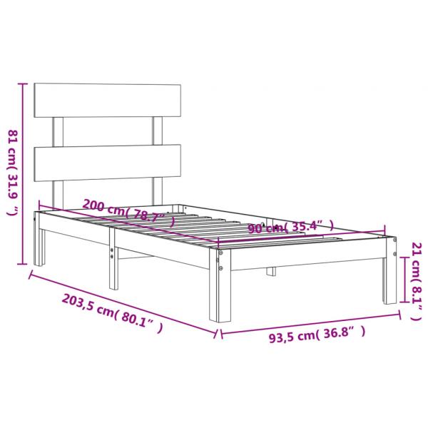 Massivholzbett mit Kopfteil 90x200 cm