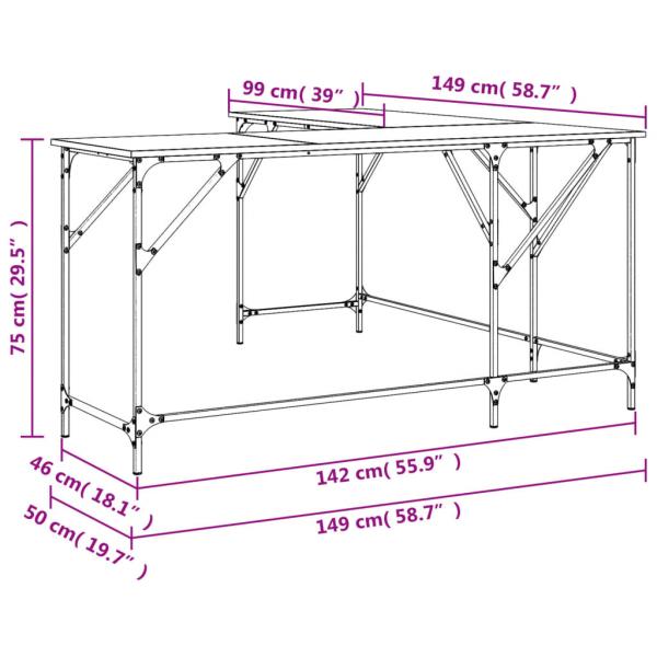 Schreibtisch Grau Sonoma 149x149x75 cm Holzwerkstoff