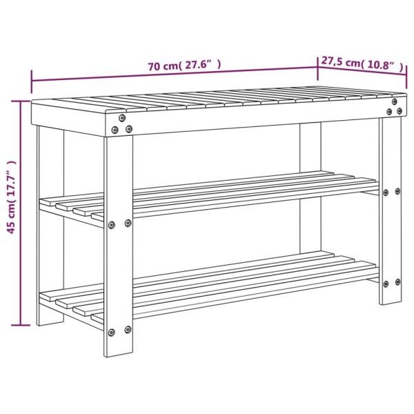 Schuhregal mit 3 Ablagen 70x27,5x45 cm Bambus