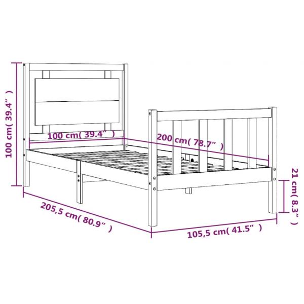 Massivholzbett mit Kopfteil 100x200 cm