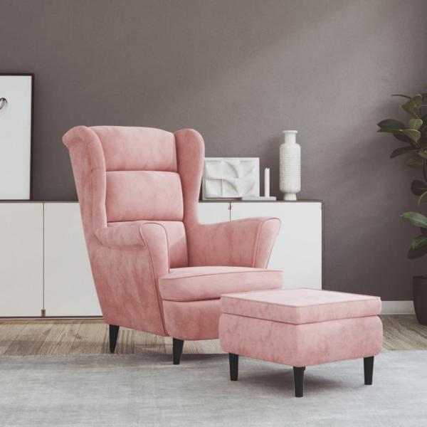 ARDEBO.de - Ohrensessel mit Hocker Rosa Samt