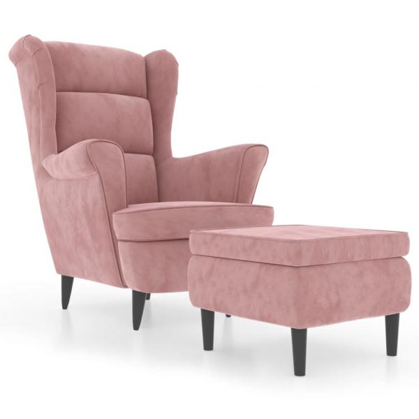 Ohrensessel mit Hocker Rosa Samt