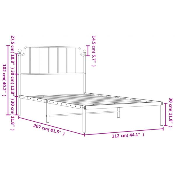 Bettgestell mit Kopfteil Metall Schwarz 107x203 cm