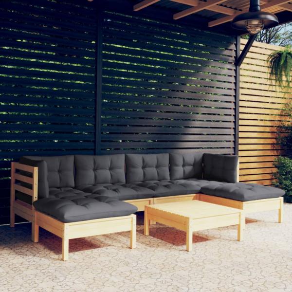 ARDEBO.de - 7-tlg. Garten-Lounge-Set mit Grauen Kissen Kiefernholz