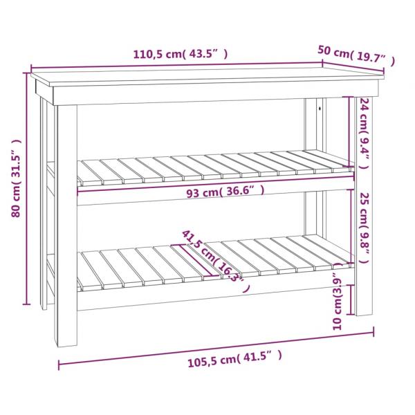 Werkbank Weiß 110,5x50x80 cm Massivholz Kiefer