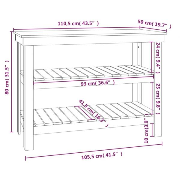 Werkbank Honigbraun 110,5x50x80 cm Massivholz Kiefer