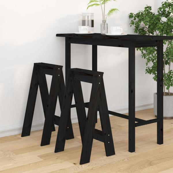 ARDEBO.de - Hocker 2 Stk. Schwarz 40x40x75 cm Massivholz Kiefer