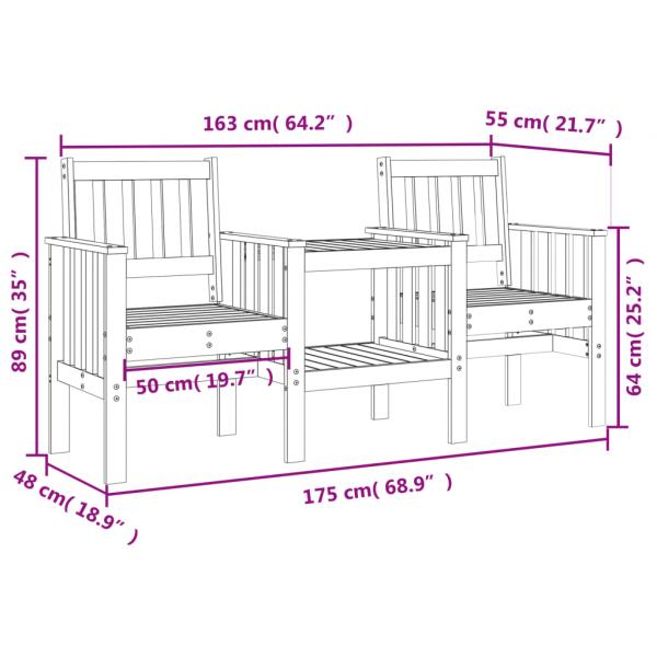 Gartenbank mit Tisch 2-Sitzer Weiß Massivholz Kiefer