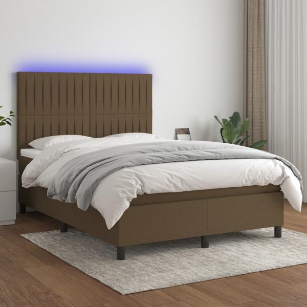 ARDEBO.de - Boxspringbett mit Matratze & LED Dunkelbraun 140x190 cm Stoff