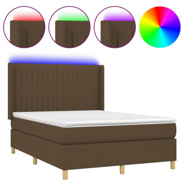 Boxspringbett mit Matratze & LED Dunkelbraun 140x190 cm Stoff