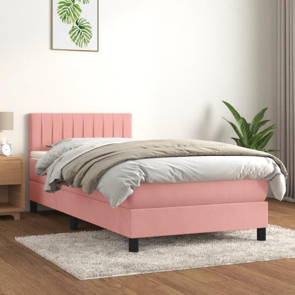 ARDEBO.de - Boxspringbett mit Matratze Rosa 90x200 cm Samt