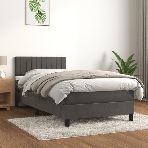 ARDEBO.de - Boxspringbett mit Matratze Dunkelgrau 90x190 cm Samt