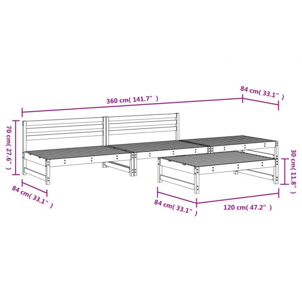 4-tlg. Garten-Lounge-Set Massivholz Kiefer