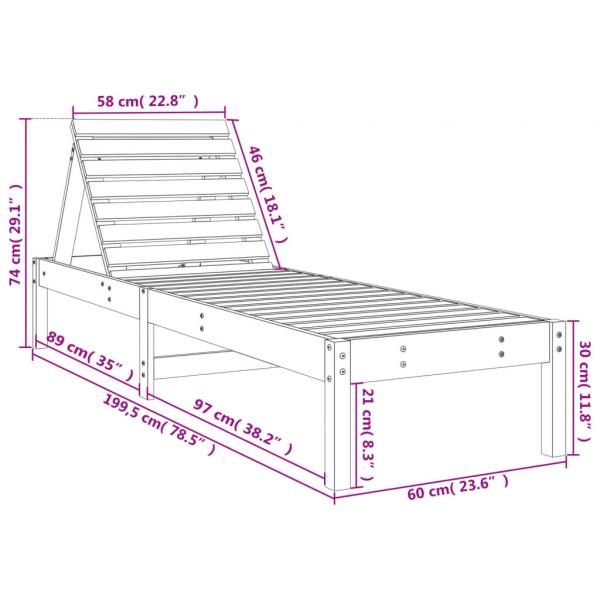 Sonnenliegen 2 Stk. mit Tisch Weiß Massivholz Kiefer