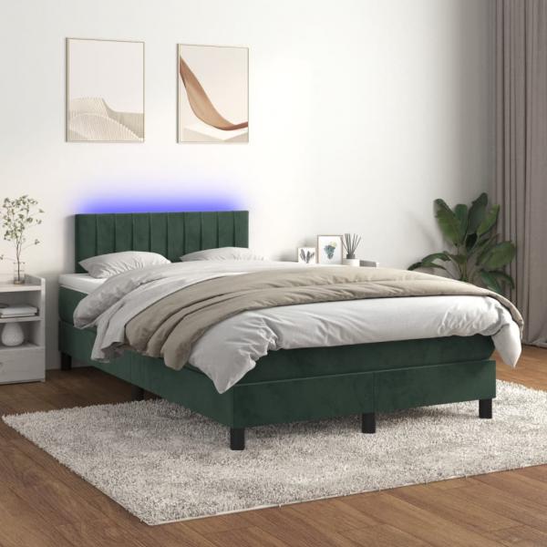 ARDEBO.de - Boxspringbett mit Matratze & LED Dunkelgrün 120x200 cm Samt