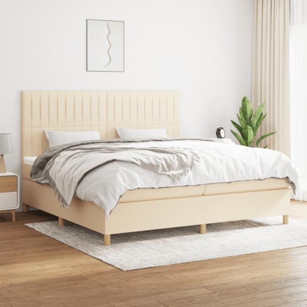 ARDEBO.de - Boxspringbett mit Matratze Creme 200x200 cm Stoff