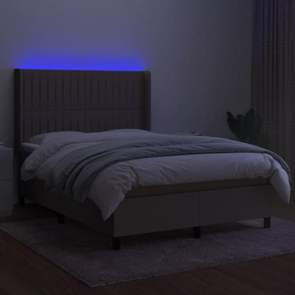 Boxspringbett mit Matratze & LED Taupe 140x200 cm Stoff