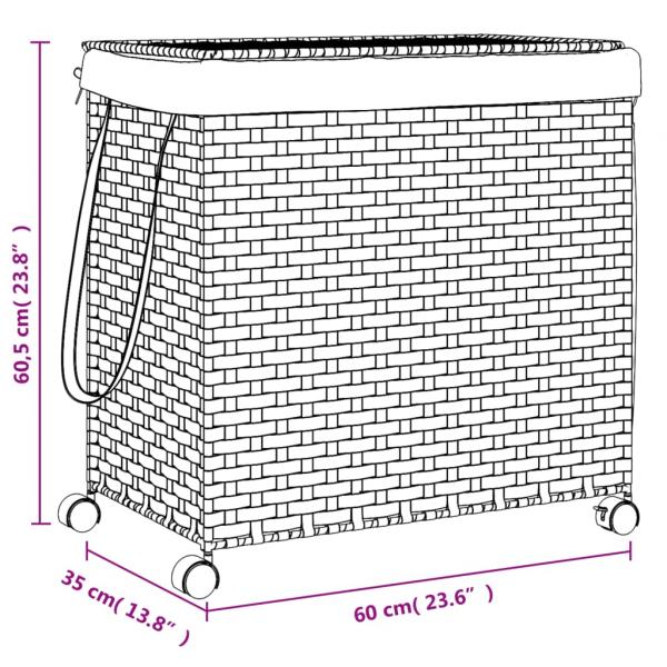 Wäschekorb mit Rollen Dunkelbraun 60x35x60,5 cm Rattan