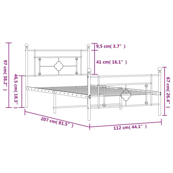 Bettgestell mit Kopf- und Fußteil Metall Weiß 107x203 cm